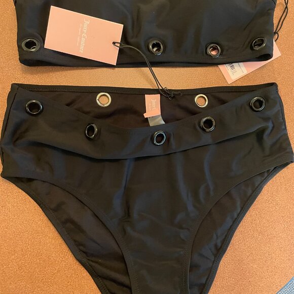 JUICY COUTURE 2PC SWIM SUIT CAMI TOP & HIGH WAISTED BOTTOMS STRAPS SIZE M NWT - Picture 5 of 7